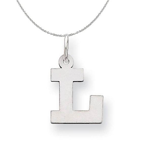 Silver, Amanda Collection Small Block Style Initial L Necklace - 20 In - Picture 1 of 7